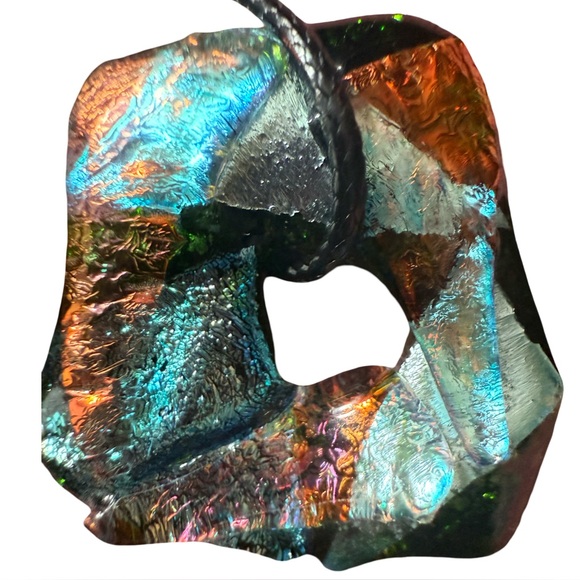 Jewelry - Dichroic Glass Vintage Shimmer Metallic Pendant w/ Necklace Green Blue Amber